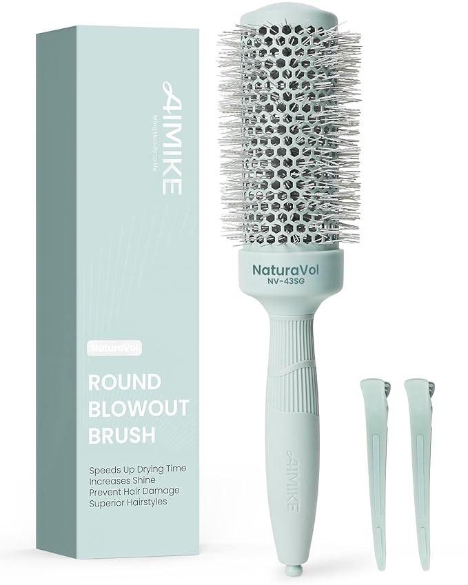 AIMIKE NaturaVol Round Brush for Blow Out, Round Hair Brush Nano Thermal Ceramic & Ionic Tech, for Blow Drying & Salon-like Styling at-home, Maximum Volume Shine -2.5”Overall Dia for Med Length Hair
