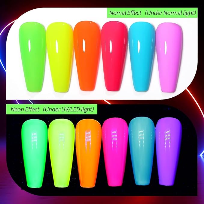 Born Pretty Gel Nail Polish Halloween Neon Fluorescent Orange Hot Pink Blue Yellow Green Purple Soak Off U V LED Gel Nail Polish Set Nails Art 7ml 6pcs