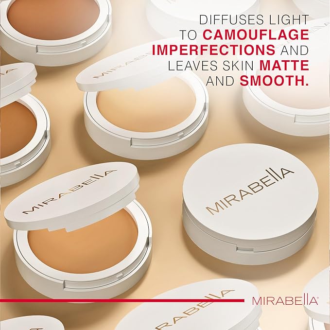 MIRABELLA - Invincible for All Pure Press Foundation, HD-Finish Pressed Powder, Buildable Mineral Pressed Powder Compact with Jojoba & Triglyceride, Age-Defying Makeup for All Skin Types, Medium M9