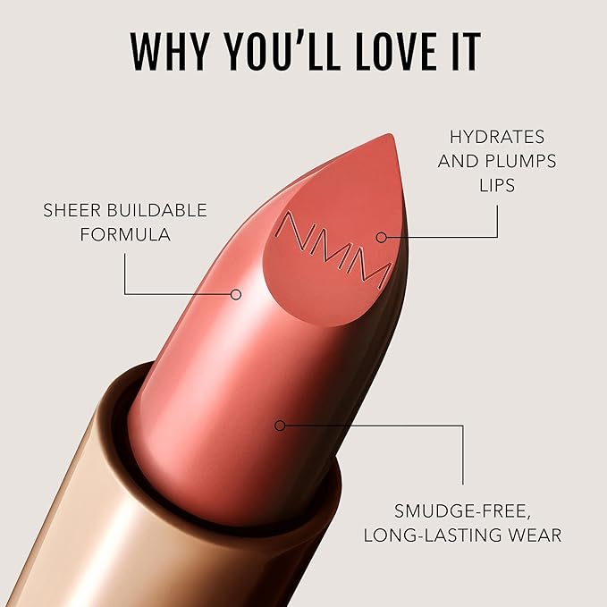 No Makeup Makeup Crème Classic Lipstick, Foolproof Sheer-to-Bold Formula Delivers Long-Lasting Hydration and Buildable Color, Lightweight Satin Finish, Made with Skin-Loving Ingredients, Peach 01