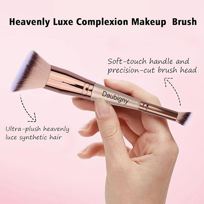 Daubigny Makeup Brushes Dual-ended Angled Foundation Brush Concealer Brush Perfect for Any Look Premium Luxe Hair Rounded Taperd Flawless Brush Ideal for Liquid, Cream, Powder,Blending,