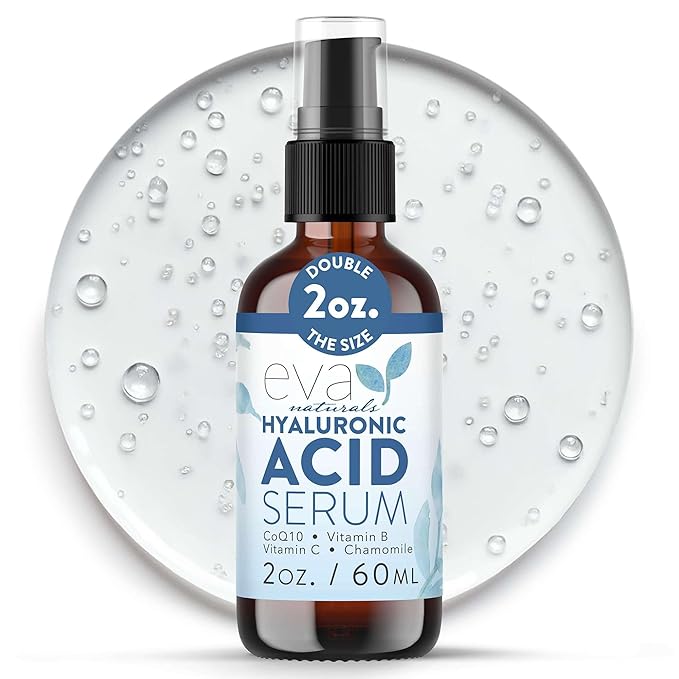 Eva Naturals Hyaluronic Acid Serum for Face – Pure Facial Gel with Natural Moisturizing Factors + HA – Anti-Aging Face Serum for Wrinkles, Fine Lines, Dry Skin, Lifted Glow – 2 oz