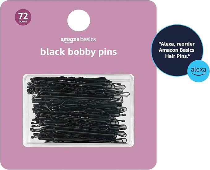 Amazon Basics Bobby Pins in Case Black 72 Count (Pack of 4)