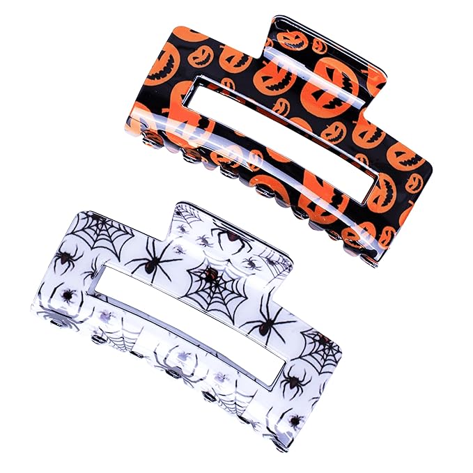 2 Pack Halloween Hair Claw Clips for Women, Pumpkin Spider Square Hair Claws for Thick and Thin Hair Large Claw Clip Hair Accessories for Halloween Costume Party Trick or Treat Deco