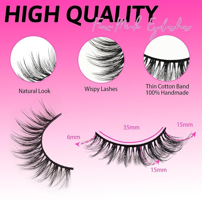 Veleasha Lashes Wispy False Eyelashes 100% Handmade Eyelashes Natural Look Fake Lashes Lightweight Lashes with Soft Cotton Band 5 Pairs Pack (G2-Black Cotton Band)