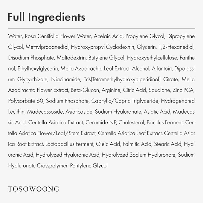 TOSOWOONG Azelaic Acid 10% Face Serum, Rosacea care, Redness Soothing and Blemish, Centella Asiatica for Acne-prone, Niacinamide, Hyaluronic Acid, Korean Skincare, Natural Color, 33 ml / 1.11 fl. oz.