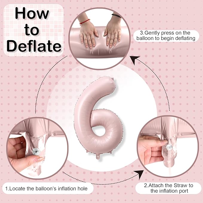 40 Inch 6 Balloon Number, Large Pastel Baby Pink Foil Number 6 Balloons Birthday Party Decor, Dusty Light Blush Matte Pink Mylar Self Inflating Balloon for Girls 6th Birthday Anniversary Decorations