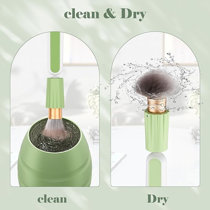 Electric Makeup Brush Cleaner Machine -15000RPM Fast Deep Cleaning and Dry Make Up Brushes Efficient Cleaning with Storage Cas, Portable Spinning Washer, Gift for Women-Green