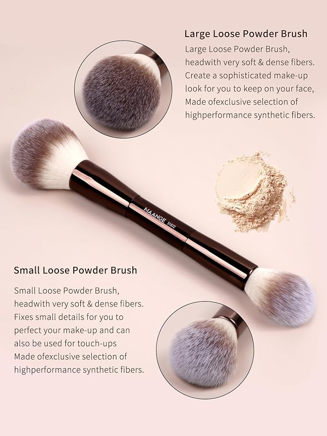 MAANGE 4 PCS Foundation Makeup Brush Set Double-ended Kabuki Contour Brush for Liquid Powder Concealer Cream Cosmetics Blending Blush Face Makeup Tools Kit (Coffee)