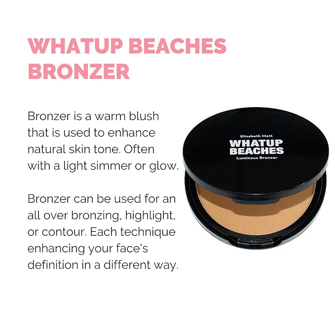Elizabeth Mott Whatup Beaches Bronzer – Vegan & Cruelty-Free Face Powder for Contouring, Highlighting & Bronzing – Lightweight, Blendable Formula for a Sun-Kissed Glow – Luminous Glow Shade, 10g