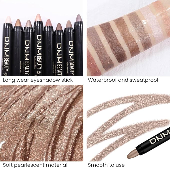 8Pcs Cream Eye Shadow Brightener Sticks Set for Eyes, Champagne Pearl Taupe Bronze Cocoa Stone Putty Smoky Amethyst, Halloween Makeup, Matte Shimmer Eye Shadow Pencil Pen Crayon Waterproof 03