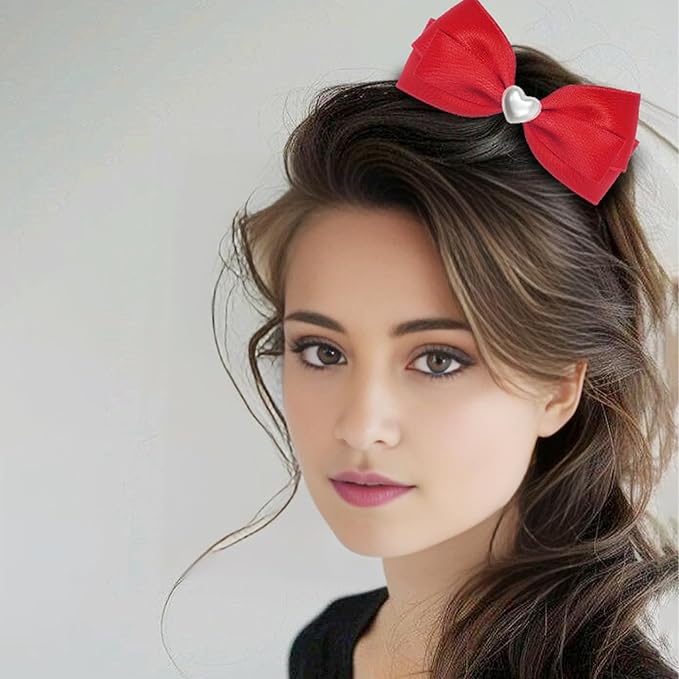 2pcs Red hair bows for girls, cute bow hair clips for women, red hair bow with alligator hair clip, christmas and valentines hair bows, hair accessories for girls