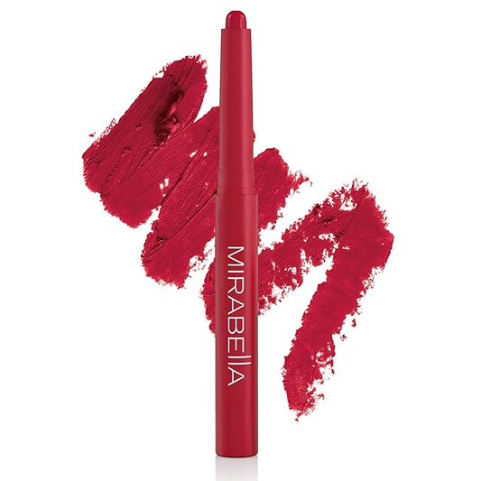 Mirabella - Velvet Matte Lip Crayon, Retractable Highly-Pigmented 2-in-1 Makeup, Long-Lasting Hydrating Lipstick Crayon + Lip Liner, Moisturizing Cream-to-Matte Lipcare Formula, Gameday Red