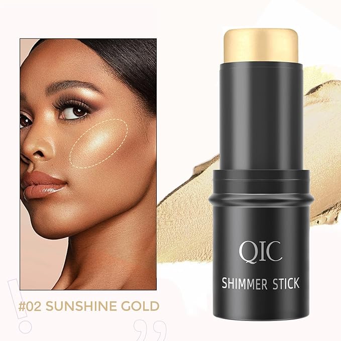 Highlighter Stick,Highlighter Makeup for Face & Body, Multi-Use Body Shimmer Glow Cream for All Skin Types, Buildable, Non-Caking, Long Lasting Radiant for All Day, Great Gift for Women & Girls, Gold