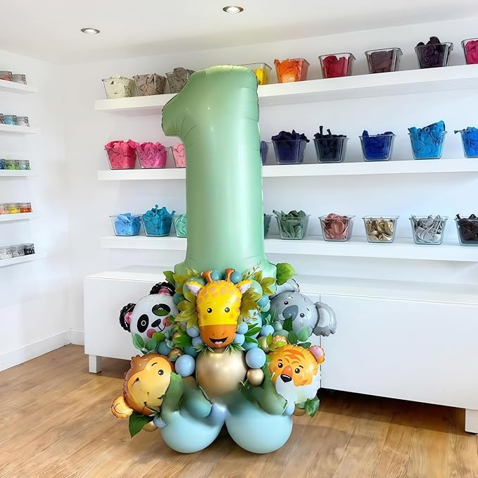 Sage Green 1 Number Balloon,Olive Green 1 Balloons 40 Inch Large Helium Foil Mylar 1st Birthday Balloons for Boy Girl Baby Shower Birthday Jungle Party Decorations