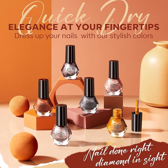 modelones Fall Orange Nail Polish Set 6 Colors, Nude Brown Maroon Gray Quick Dry Mini Nail Lacquer Kit, Nail Art DIY Home Salon Manicure Gifts for Women Girls