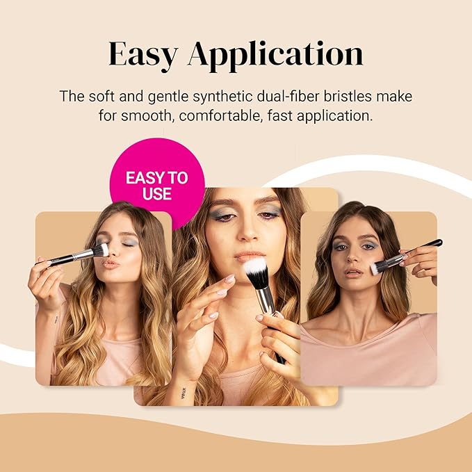 Keshima Duo-Fiber Stippling Brush - Premium Stipple Brush for Powder and Liquid Makeup Foundation