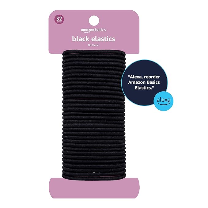 Amazon Basics Elastics Black 32 Count (Pack of 4)