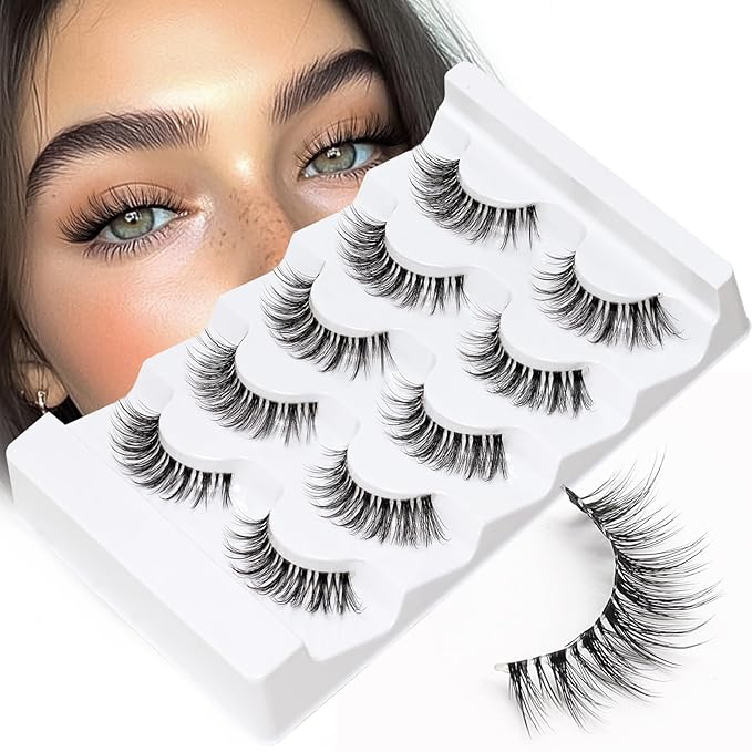 Veleasha Lashes Wispy False Eyelashes 100% Handmade Eyelashes Natural Look Fake Lashes Lightweight Lashes with Soft Clear Band 5 Pairs Pack (G2)