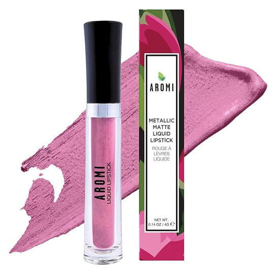 Aromi Metallic Matte Liquid Lipstick | Dusty Rose Pink, Light Rosy Mauve Lip Color with Shimmery Finish, Long-lasting, Waterproof, Vegan (Fairy Tale)