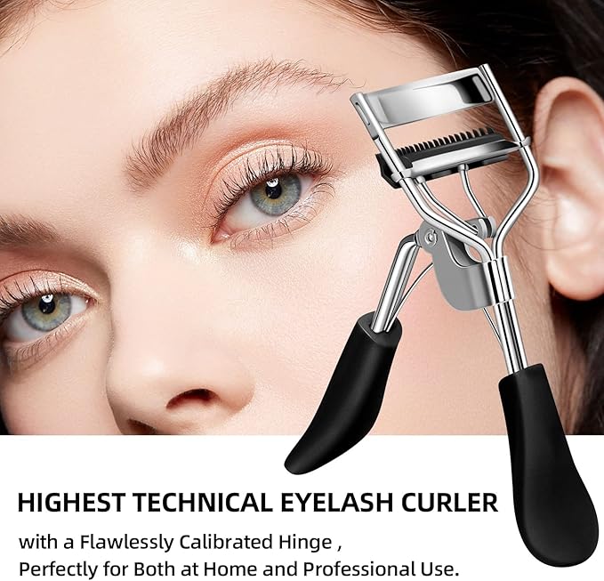 Eyelash Curler with Comb Fit All Eye Shape Curved Eyelash Curlers,Natural and Long Lasting Lash Curler for Women Make Up Gift（Black