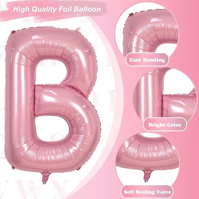 40 Inch Giant Pink Letter Balloon B, Foil Balloon Pastel Pink, Light Pink Helium Alphabet Balloon B Can Form Word OH BABY BRIDE, Mylar Letter Balloon for Women Birthday Party Decoration Supplies