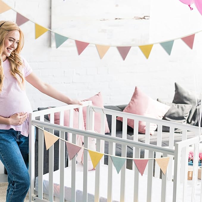 VitalCozy 17 ft Pennant Banner Flags, 2 Pcs Nursery Garland Triangle Bunting Flag Double Side Baby Banner for Boho Decor Baby Shower Birthday Wedding Party Event, Each 8.5 ft(Pastel Color)