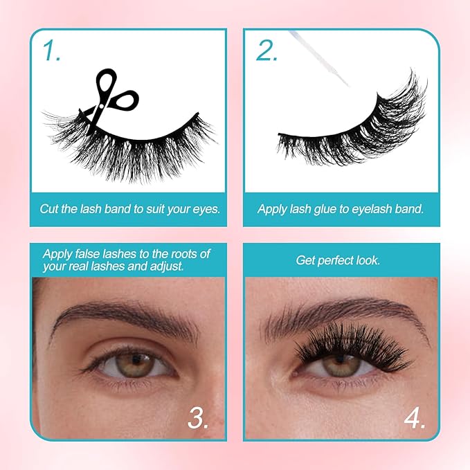 Strip Lashes Kit Fluffy False Eyelashes With Strip Lash Glue Mink 10 Pairs False Lashes Magnetic Lashes Kit by GEMERRY, A04