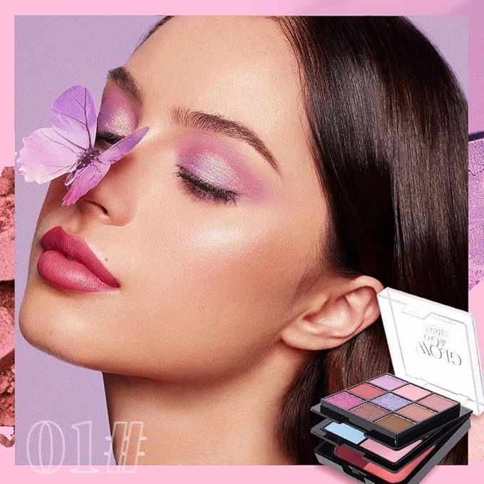 All-in-One Makeup Palette – 9 Color Matte & Pearlescent Eyeshadow, 4 Color Shimmer Highlighter, 2 Color Buildable Blush – Long Lasting, Blendable Face & Eye Makeup Kit (01#, 1 Count (Pack of 1))