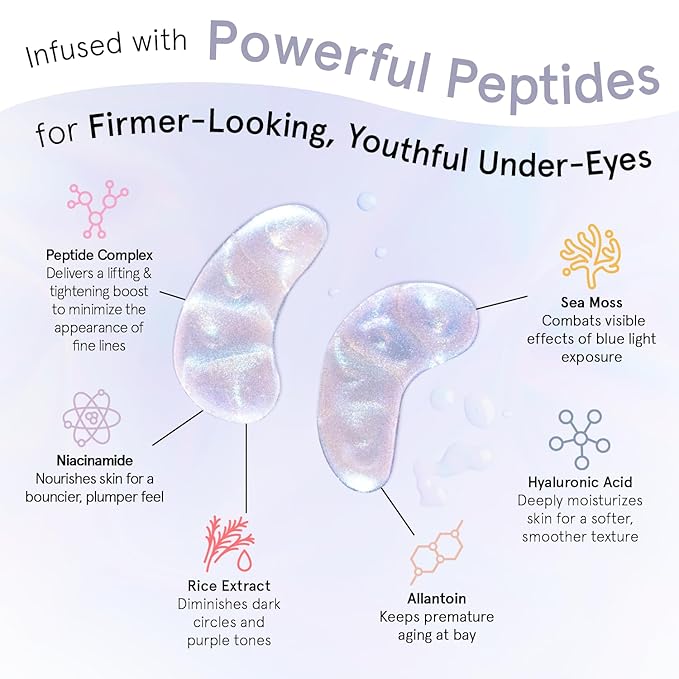 grace & stella Peptide Under Eye Patches with Niacinamide & Rice Extract - Firming Eye Masks for Dark Circles and Puffiness - Gel Mask for Firmer-Looking Skin - Vegan, Cruelty-Free (White, 6 Pairs)