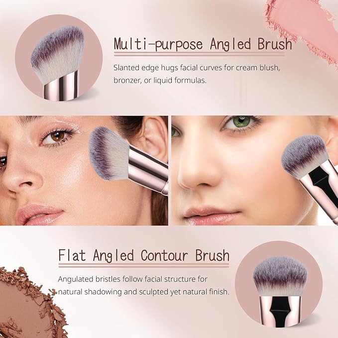 Makeup Brush Set, 4PCS Dual Ended Foundation, Powder, Contour, Concealer, eye Make up Brushes For Liquid Blending Cream Bronzer, Kabuki Face Brushes Makeup
