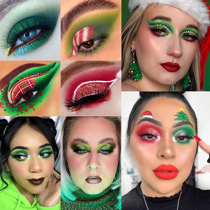 DE'LANCI Multichrome Red Green Eyeshadow Pallet,18 Colors Highly Pigmented Matte Shimmer Christmas Makeup Palette, Red Green Gold Fine Pressed Glitter Shades for Cosplay Parties Christmas Halloween