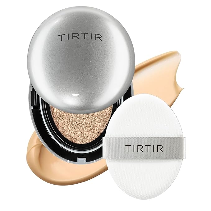 TIRTIR Mask Fit Aura Silver Cushion Foundation | Semi-glow Finish, Natural Coverage, Moisturizing, Lightweight, Korean cushion foundation (#24N Latte, Full Size, 0.63 Fl Oz)