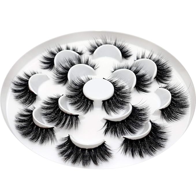 Veleasha Lashes 5D Faux Mink Lashes Fluffy False Eyelashes Volume Eye Lashes Wispy Fake Lashes Eyelashes Dramatic Look 7 Pairs Luxurious Handmade Fake Eyelashes Pack (5D01)