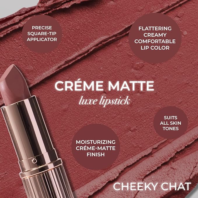 MCoBeauty - Crème Matte Luxe Lipstick - Long Lasting Hydrating Soft Matte Lipstick with Square-Tip Bullet - Cheeky Chat, Nude Pink Shade - 3.5g - Lip Makeup