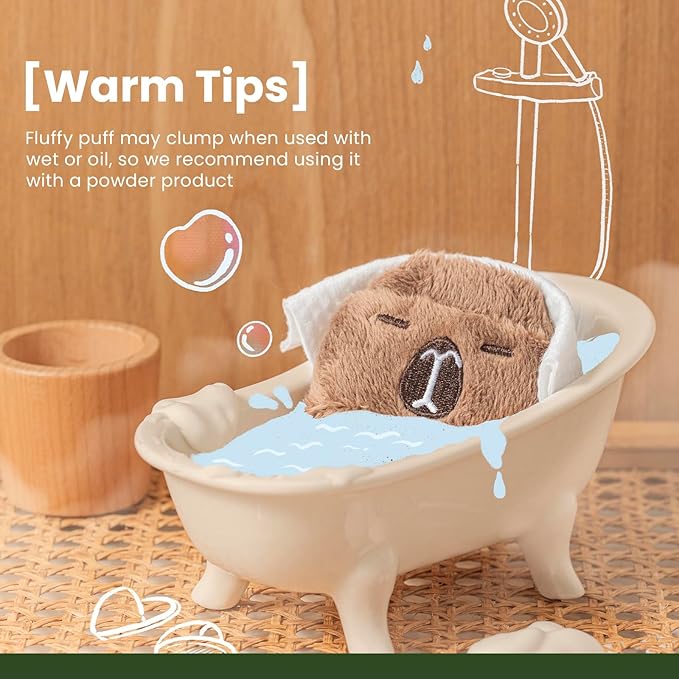 Momo's Workshop Face Fluffy Powder Puff for Makeup,Large Soft Velour Makeup Puff for Loose Or Pressed Powders,2pcs Cute Brown Powder Puffs & Storage Case