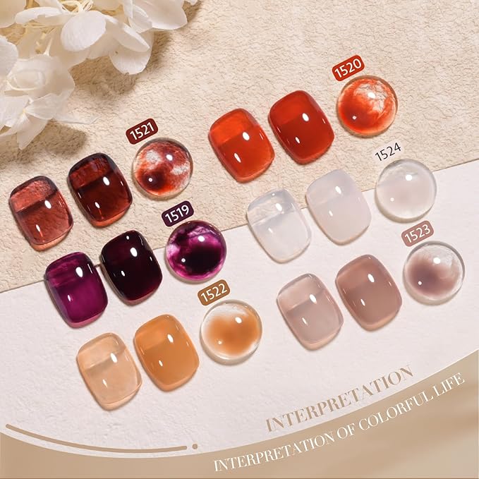 GAOY Jelly Brown Gel Nail Polish of 6 Transparent Nude White Dark Red Colors Sheer Gel Polish Kit for Salon Gel Manicure and Nail Art DIY at Home