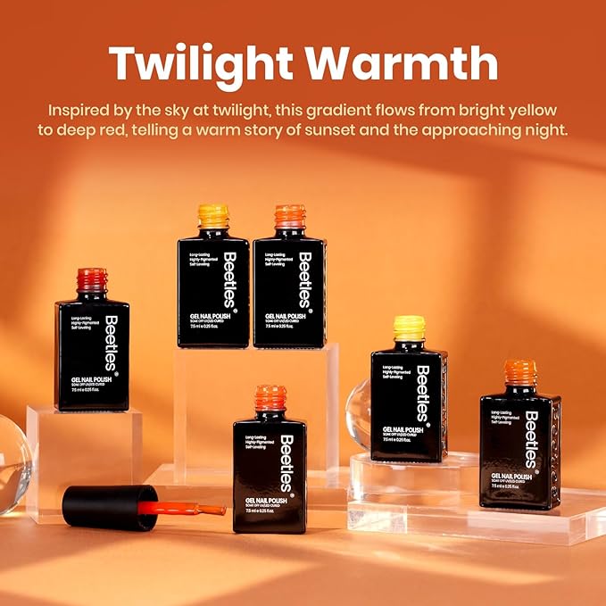 beetles Fall Orange Gel Polish Set, 6 Colors Red Yellow Orange Gel Nail Polish Set Twilight Warmth Collection Uv Gel Nail Art Manicure Gift for Women