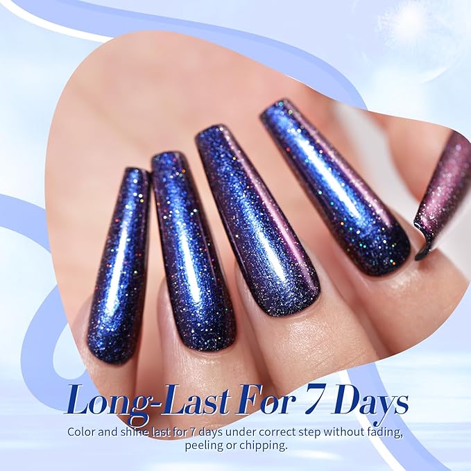 Born Pretty Chameleon Nail Polish Set Holographic Glitter Polish Sparkle Shimmer Nail Art Polish with Black Nail Polish Multicolored Nail Art Varnish 4 Bottles