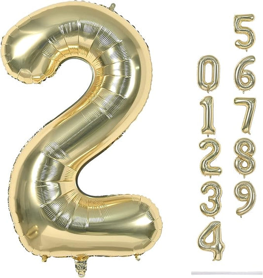 40 Inch Balloon Number 2 Champagne Gold, Large Foil Light Gold Number Balloons Set 0-9 for Women Men, Digital 2 Helium Balloons for Boys Girls 2nd Birthday Anniversary Graduation Party Decorations