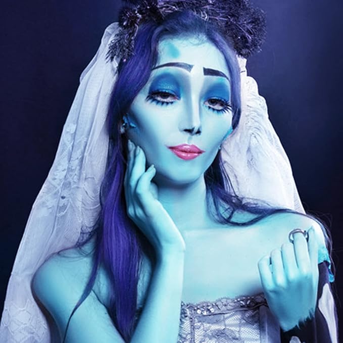 MEICOLY Blue Eyeshadow Palette,9 Colors Matte Glitter Eye shadow Palette,Metallic Silver Bright Waterproof Pressed Avatar Sally Makeup,Shimmer Pigmented Corpse Bride Eye Shadow for Halloween