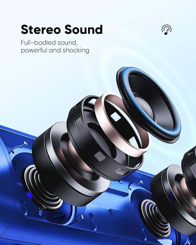 Bluetooth Speaker Stocking Stuffers for Men Women Teens Boys Girls: Portable Wireless, IPX5 Waterproof, White Elephant Gifts for Adults, Up to 20H Playtime, TWS Pair, for Home/Party/Outdoor (Blue)