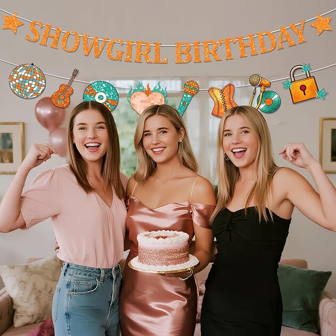 Showgirl Birthday Party Decorations - 2PCS Showgirl Birthday Banners Pre-Assembly, Themed Garland Baby Party Supplies Hanging Decor (No DIY)