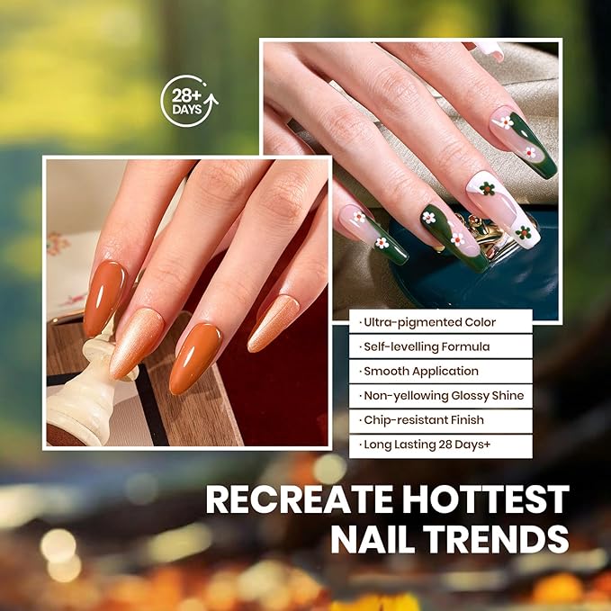 Beetles Cat Eye Gel Nail Polish Set, 6 Colors Red Burgundy Gel Olive Green Cat Eye and Pearl Nail Polish with Magnet Soak Off LED Nail Art Kit DIY Salon at Home Winter Gifts for Women