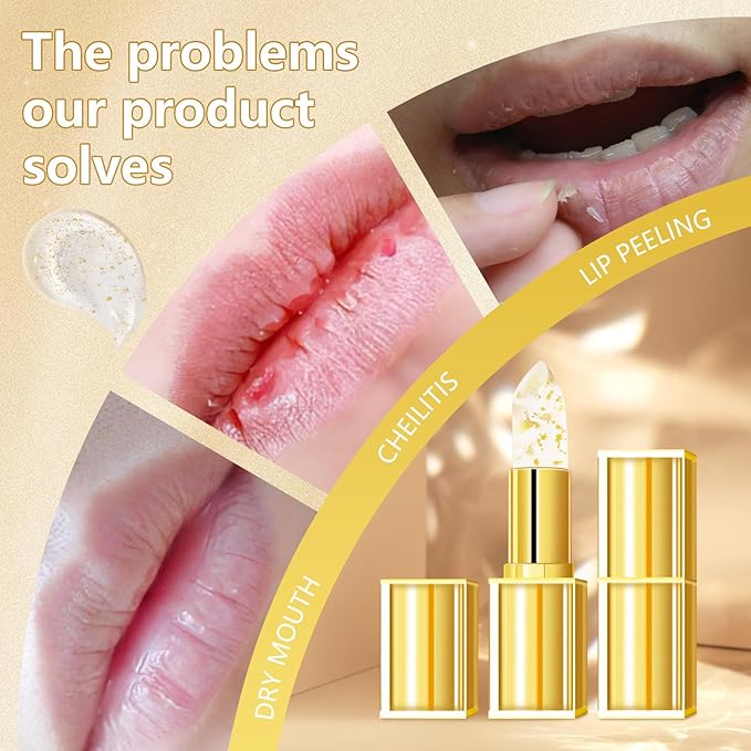 Transferproof Color Changing Lipstick, Gold Foil Moisturizing Glossy Shine Lip Gloss, Gold Crystal Color Changing Lipstick, Warm Change Color Change Lip Stick for Women Deep Nourishment (2Pcs)