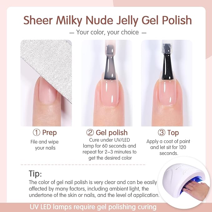 Jelly Nude Gel Nail Polish Set 6 Colors Neutral Sheer Light Pink Purple Gel Polish Kit Translucent Soak off Uv Nail Gel Diy Manicure 2024 New Nail Trend Nail Polish Gift