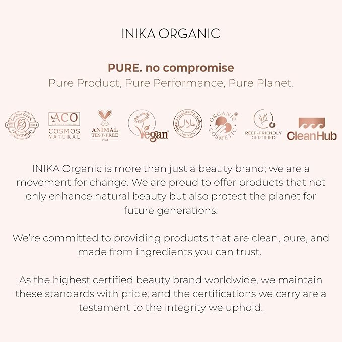 INIKA Organic Full Coverage Liquid Foundation Makeup with Hyaluronic Acid and Argan Oil, Vegan and Organic Foundation for Skin Elasticity and Plumpness, Natural Coverage, Tan, 30ml