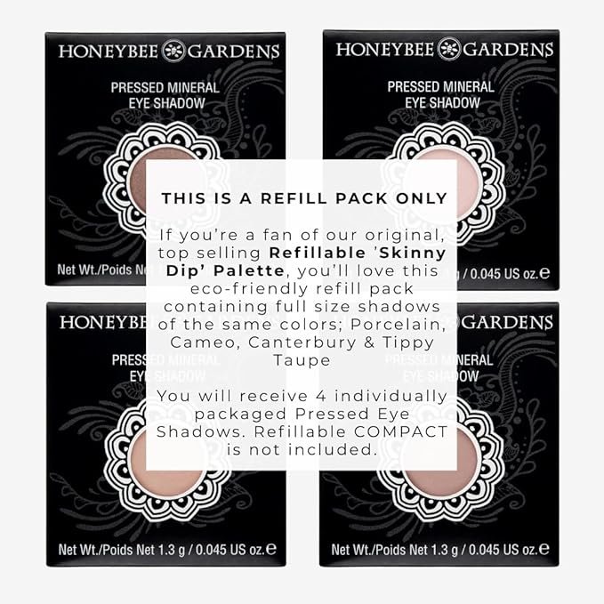 Honeybee Gardens 'Skinny Dip' Refill Pans, Pink, Beige, Nude Tones, Vegan, 4 Pack of 26mm Pans. COMPACT NOT INCLUDED