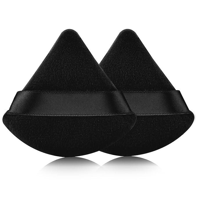 2 Pcs EVAOUXIU Triangle Powder Puff for Face Powder, Soft Plush Setting Powder Puff, Velour Cosmetic Foundation Blender Sponge Beauty Makeup Tools (Black)