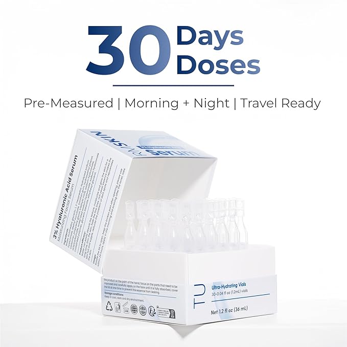 TURMSKIN® Hyaluronic Acid Serum Ampoules [ULTRA HYDRATING VIALS] - 3% Hyaluron Booster for Glass Skin & Anti Aging - 24 Hours Hydration - Soft PE Triple Hyaluronic Complex for Faceskin Repair & Renew